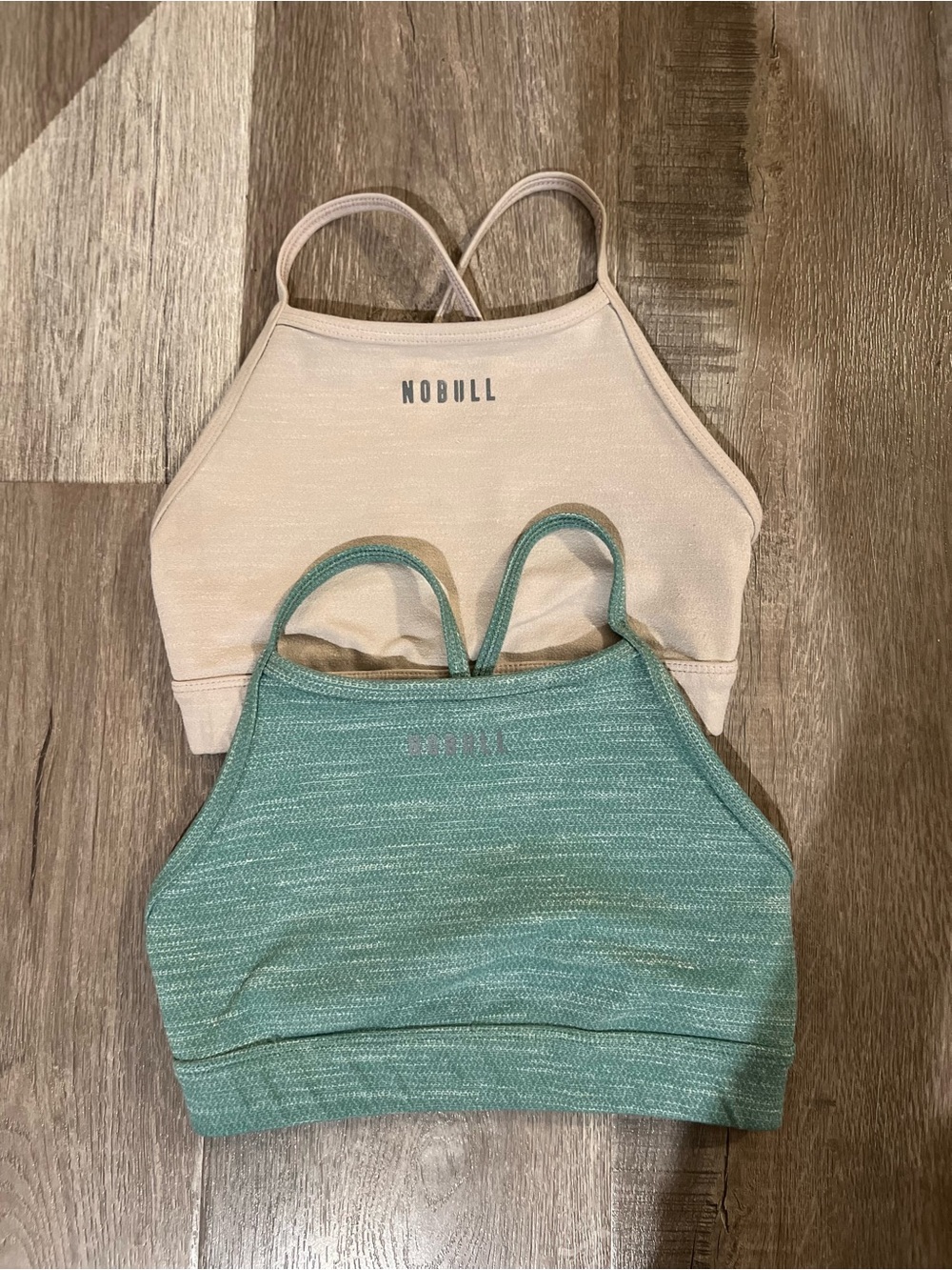NOBULL Double Pack High-Neck Crop Tops/Bra in Blush (Nude) and Teal